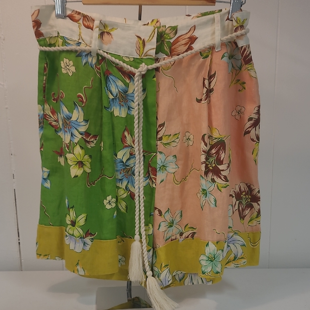 Magaschoni Linen Shorts Floral Sz 10 NWT Rope Tie/ Summer Pattern/ Tropical